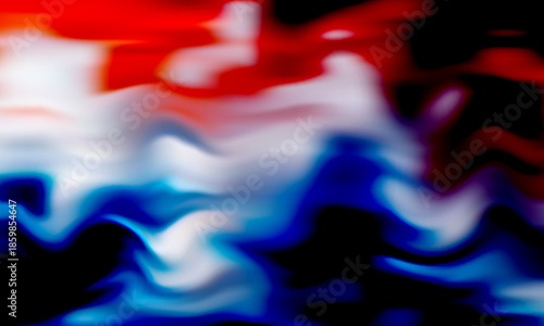 Abstract flowing liquid wave background with red white and blue colors, smooth blended motion creating a modern artistic digital texture.