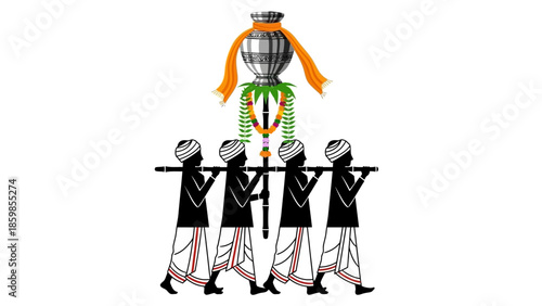 Traditional Indian ceremonial procession carrying ornate pot.