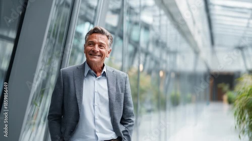 Wallpaper Mural Sophisticated Portrait of a Businessman: Confident businessman exudes professional charm in a contemporary, sunlit architectural setting. Torontodigital.ca