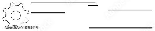 Gear icon and horizontal lines emphasize workflow, efficiency, connectivity, and speed. Ideal for technology, engineering, manufacturing, automation, productivity innovation and process