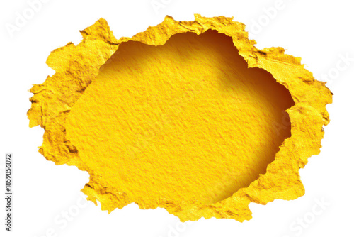Bright yellow torn paper with textured edges, creating a vibrant frame.