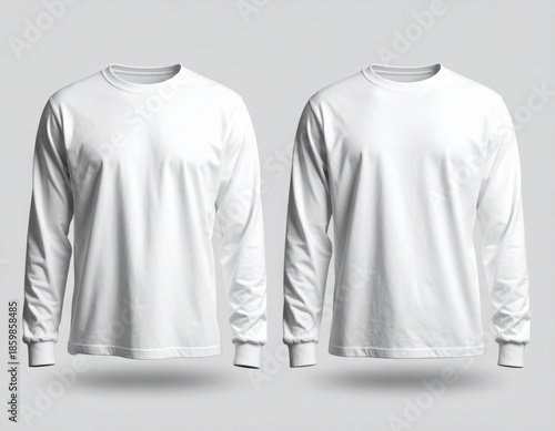 Blank White Heavyweight Long Sleeve T-Shirt Mockup Cotton Texture