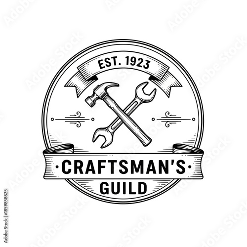 Craftsmans Guild Emblem with Crossed Hammer and Wrench Est 1923.