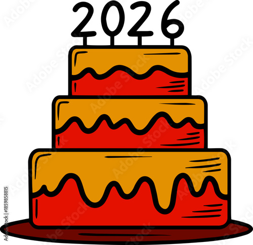 vector illustration of cake with 2026 number
