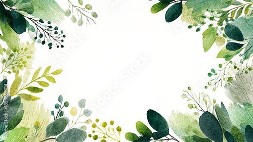 Green leaves and foliage frame border.