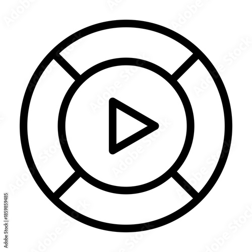 Line style icon of a media play button representing playback and digital control.