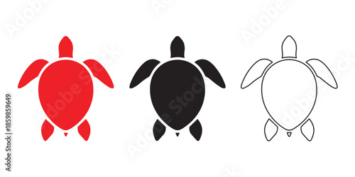 Turtle Trio: A striking illustration showcases a trio of sea turtles in vibrant red, sleek black, and minimalist white outlines, offering a versatile visual for various themes.