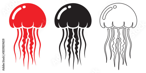 Jellyfish Variations: This image shows a diverse collection of three jellyfish, rendered in bold colors.