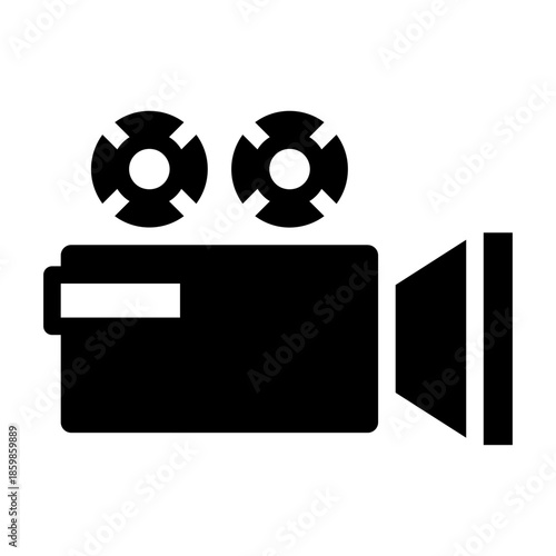Glyph style icon of a video camera symbolizing filming, recording, and media production.