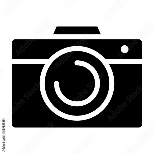 Glyph style icon of a photo camera representing photography and visual media technology.