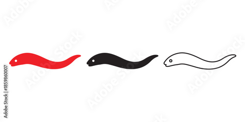 Minimalistic Eel Silhouettes: A trio of elegantly designed eel silhouettes showcases variations in color and form, offering a modern and symbolic representation of marine life. 