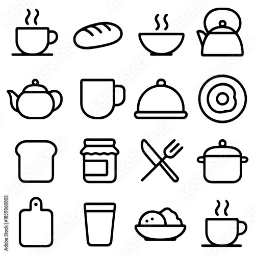 Essential Breakfast Icons: A minimalist representation of a morning feast, offering a curated collection of culinary symbols that speak to the art of savoring the day.