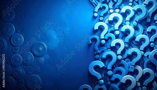 Numerous Blue Question Marks on a Textured Blue Background Symbolizing Inquiry and Uncertainty