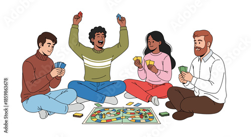Group of friends enjoying a fun board game together indoors.
