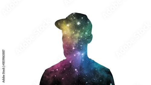 Creative Double Exposure of Man's Silhouette with Cosmic Explosion. Abstract Art for Hindu Spring Festival, Universe Within Concept.