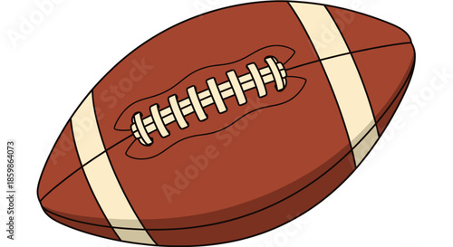 Illustration of a classic brown American football with white stripes and laces.
