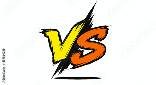 Comic style versus letters with dynamic brushstroke effect on white background.