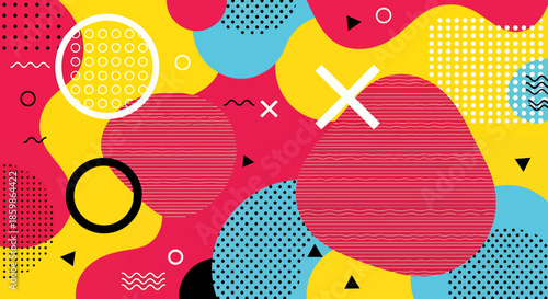 Colorful abstract geometric background with playful shapes and vibrant design elements.