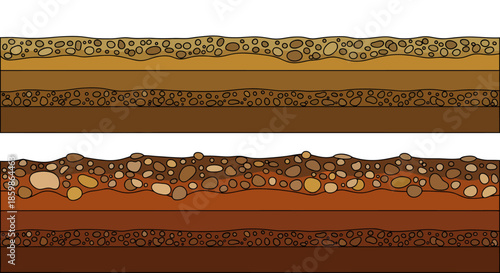 Illustration showing different layers of soil and rock in a cross-section view.
