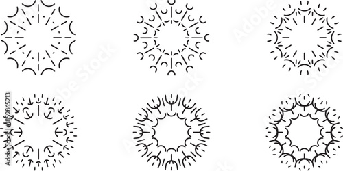 Set of six abstract geometric designs with radial symmetry for decoration templates or logo templates for unique and stylish design