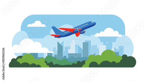 Modern vector illustration of airplane flying above clouds, aviation and travel concept ideal for airline marketing, tourism promotion, and global transportation visuals