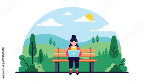Modern vector illustration of digital nomad working remotely while traveling, remote work and modern travel lifestyle concept ideal for freelancers