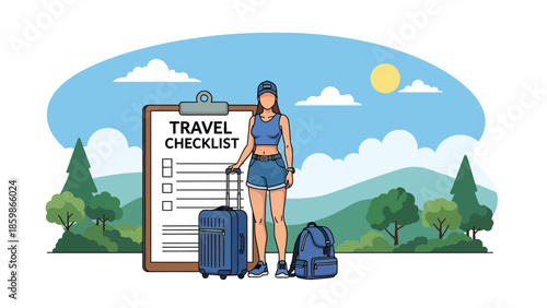Modern vector illustration of travel checklist and planning board, organization and preparation concept ideal for trip planning and travel education