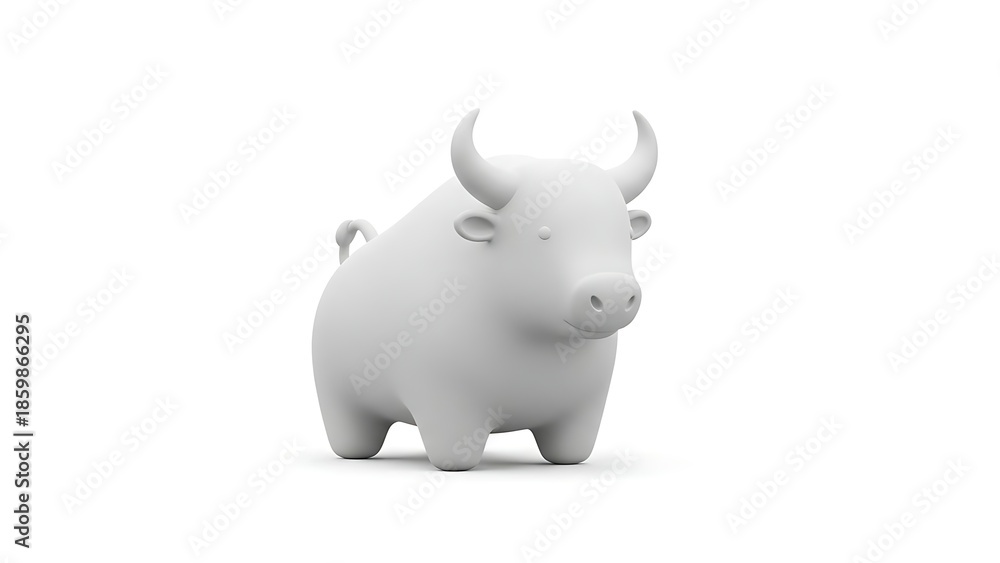 Obraz premium A minimalist 3D rendering of a cute, stylized white bull or ox figure standing on a clean white background.