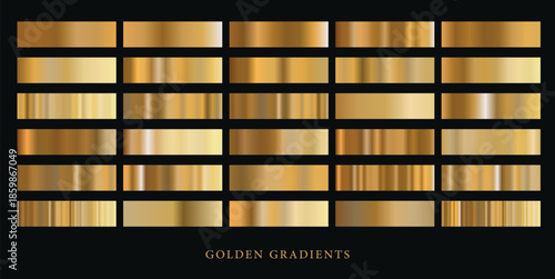 Golden gradients set . Metallic gold gradients.Elegant gold gradients collection Gold foil texture background . Soft champagne gold gradient swatches collection. Light metallic textures with polished 