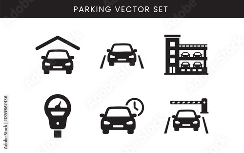 Car Parking Icons. Vector Garage and Transport Sign Set.