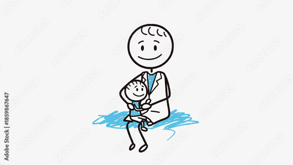 Fototapeta premium A funny hand-drawn vector illustration of a man and woman in business suits and ties showing love for their family