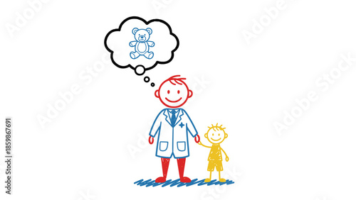 Doctor and Child Thinking of a Teddy Bear, Illustration