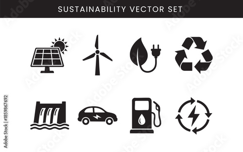 Sustainability and Renewable Energy Silhouette Icons