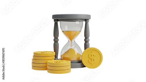 Hourglass and coins symbolizing time and money