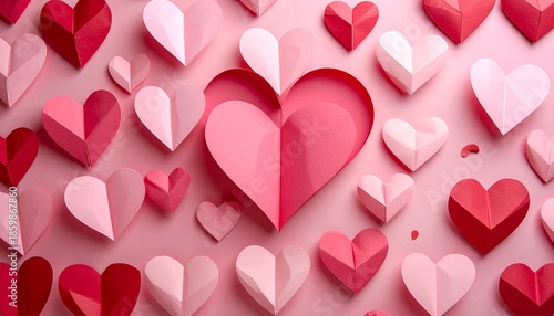 Wallpaper Mural Paper hearts in various shades of pink and red on a soft pink background creating a romantic and heartfelt design Torontodigital.ca
