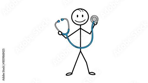Stick figure doctor holding a stethoscope, symbolizing healthcare and medical examination