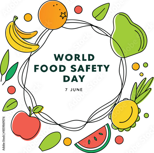 Colorful Circular Illustration Celebrating World Food Safety Day.