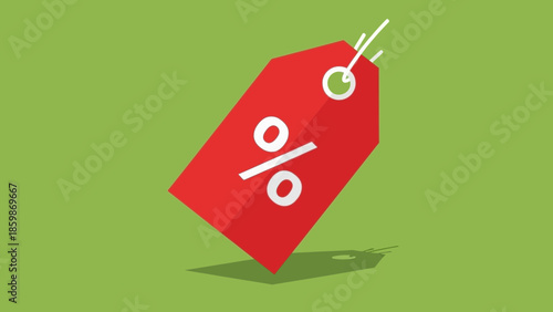 A red price tag with a white percentage symbol is displayed against a green background.