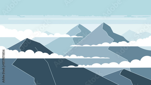 Minimalist Mountain Landscape with Atmospheric Clouds and Serene Horizon Vista Perfect for Digital Backgrounds
