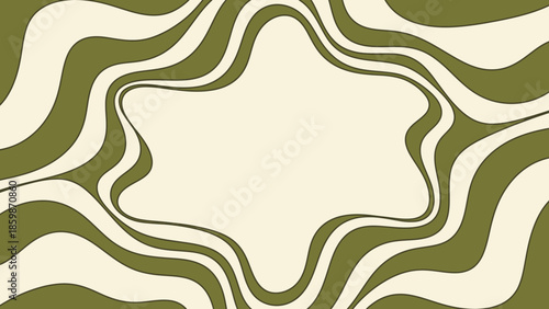 Retro Wave Pattern: Abstract Organic Swirls in Olive Green and Cream