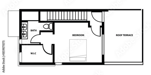 Bedroom Suite With Walk-In Closet, Bathroom, Stairs, And Roof Terrace Floor Plan