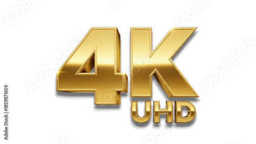 High quality 4k uhd gold text on white background isolated on transparent background. Golden 4k uhd logo