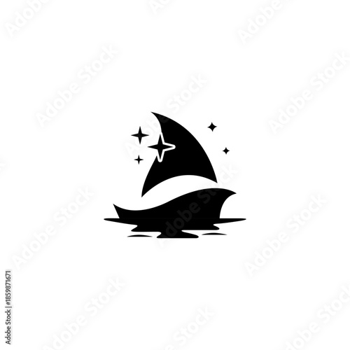 Sailboat logo with stars decoration in flat vector design style