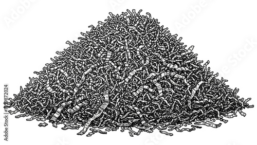 Abstract black and white background made of paper featuring a pile of organic dried green tea leaves and healthy cumin seed ingredients isolated on a white surface