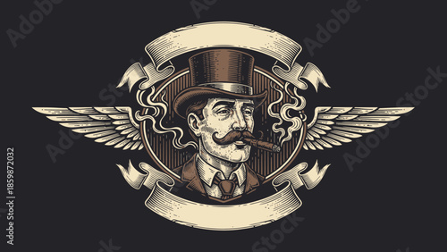 An artistic vector illustration of a gold Russian military emblem featuring a majestic eagle with wings spread behind a shield and crown symbol for a Soviet medal award insignia design