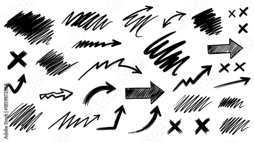 A collection of hand drawn arrows featuring a vector silhouette eagle illustration and black flying bird wings for an art logo design