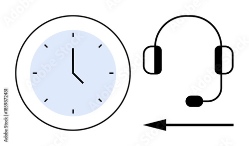 Customer service concept. Customer service availability by a clock and headset symbols. Customer service ensures timely assistance and effective communication. Use for business, support