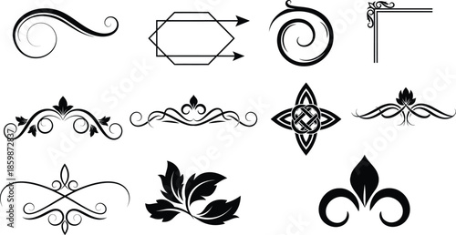 Collection of ornamental design elements and swirls