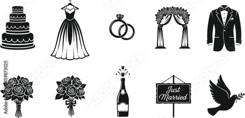 Wedding planning and decoration icons