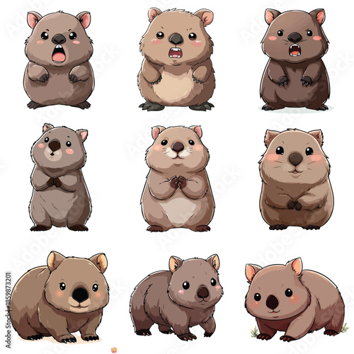 Set Icon of Wombat kawaii minimal flat
